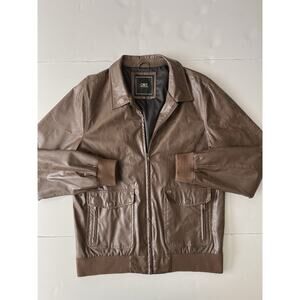 Obey Propaganda Faux Leather Bomber Jacket Men L Brown Collared Full Zipper